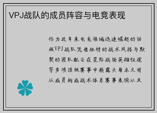 VPJ战队的成员阵容与电竞表现