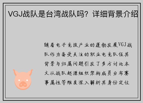 VGJ战队是台湾战队吗？详细背景介绍